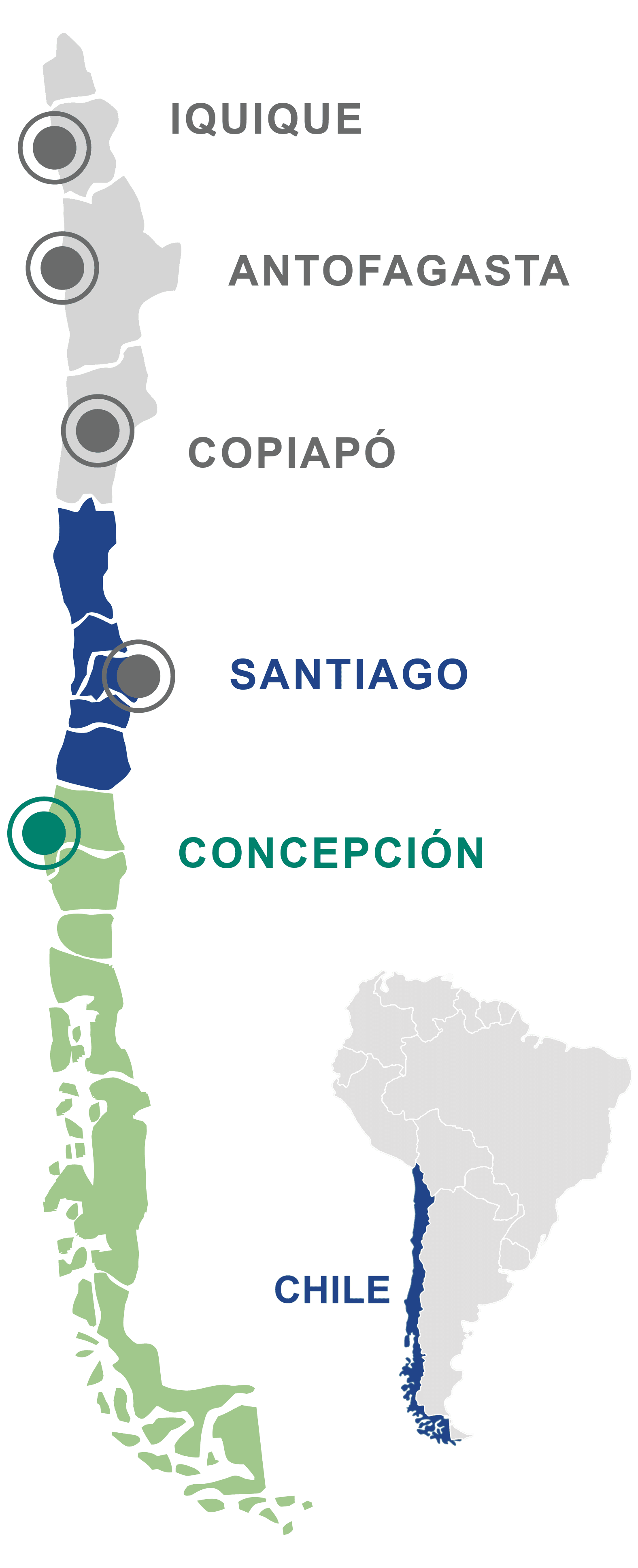 Soltex oficinas en Iquique, Antofagasta, Copiapó, Santiago y Concepción