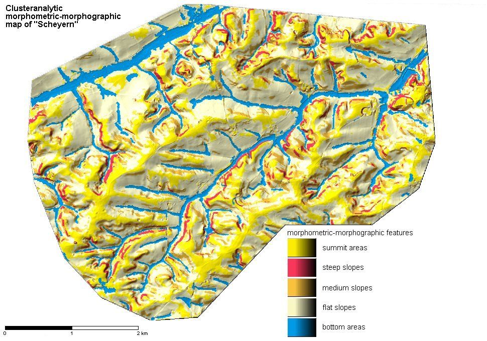 Eine 3D-Karte eines Berges, durch den ein Fluss fließt.