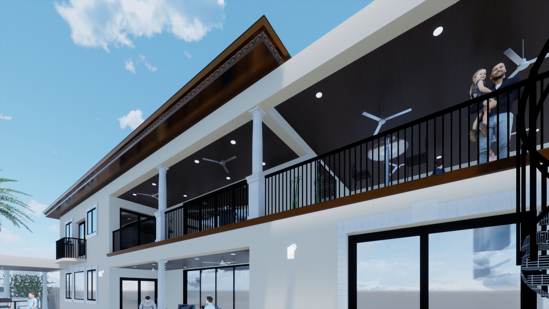 an artist 's impression of a building with a balcony .