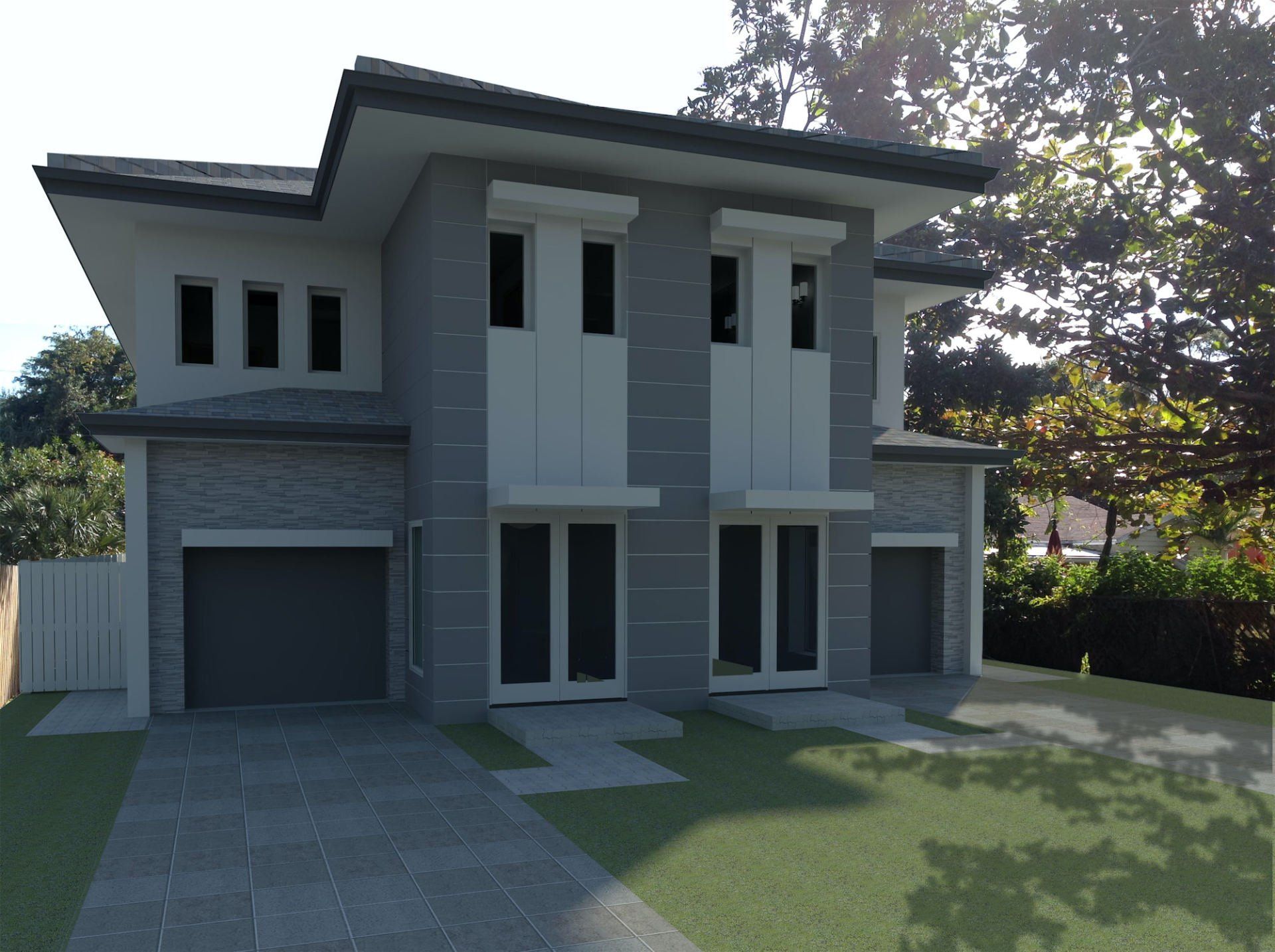 an artist 's impression of a house with two garages