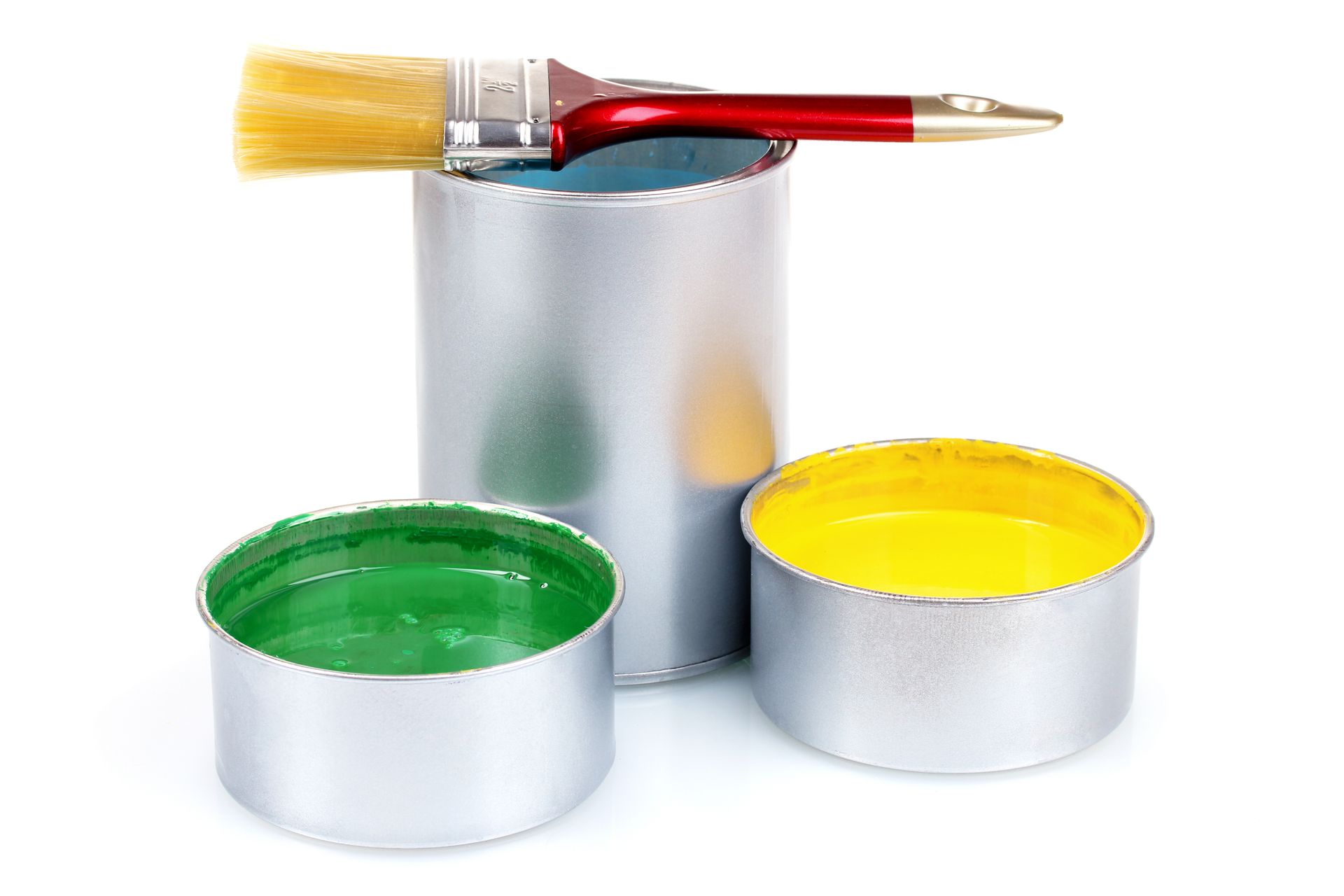 Buckets of paint and a brush used for a painting project
