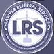 Circular Lawrence Referral Service (LRS) logo in blue and white with a bridge icon and “LRS” initials