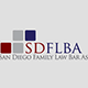 SDFLBA logo with gray and red squares and San Diego Family Law Bar Association text