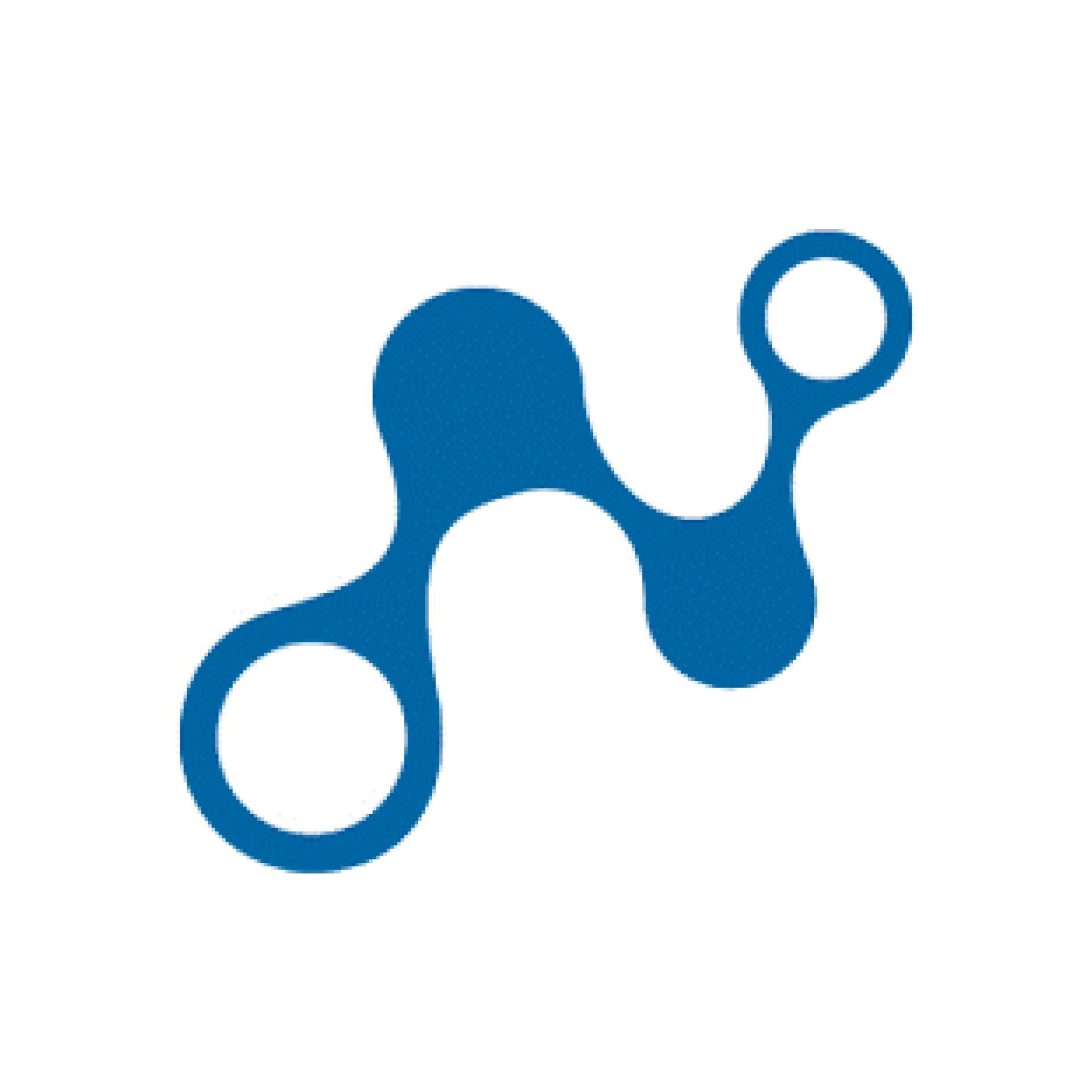 A blue and white logo on a white background.