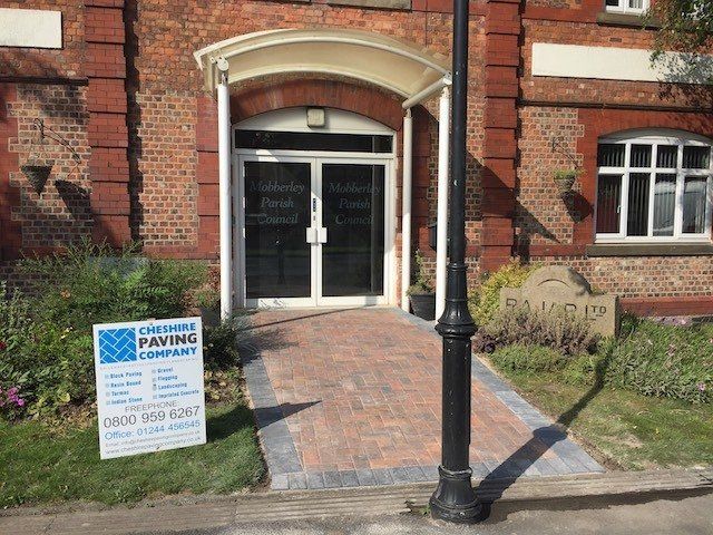 After New block paved path at Mobberley Parish Council