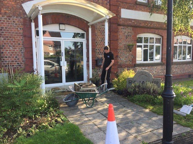 Before Replacing the old flagstone path at Mobberley Parish Council offices.