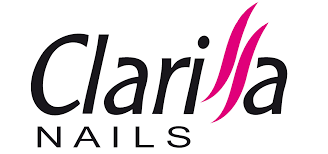 Logo per Clarissa Nails con forme e testo rosa stilizzati.