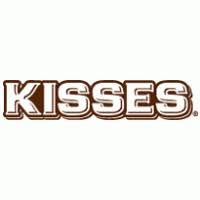 Logo Hershey's Kisses con testo marrone, accenti bianchi e bordo marrone su sfondo bianco.