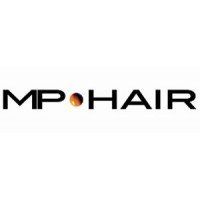 Logo MP Hair con testo nero e un punto marrone.