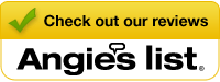 Yellow “Check out our reviews” Angi’s List banner with a green check mark