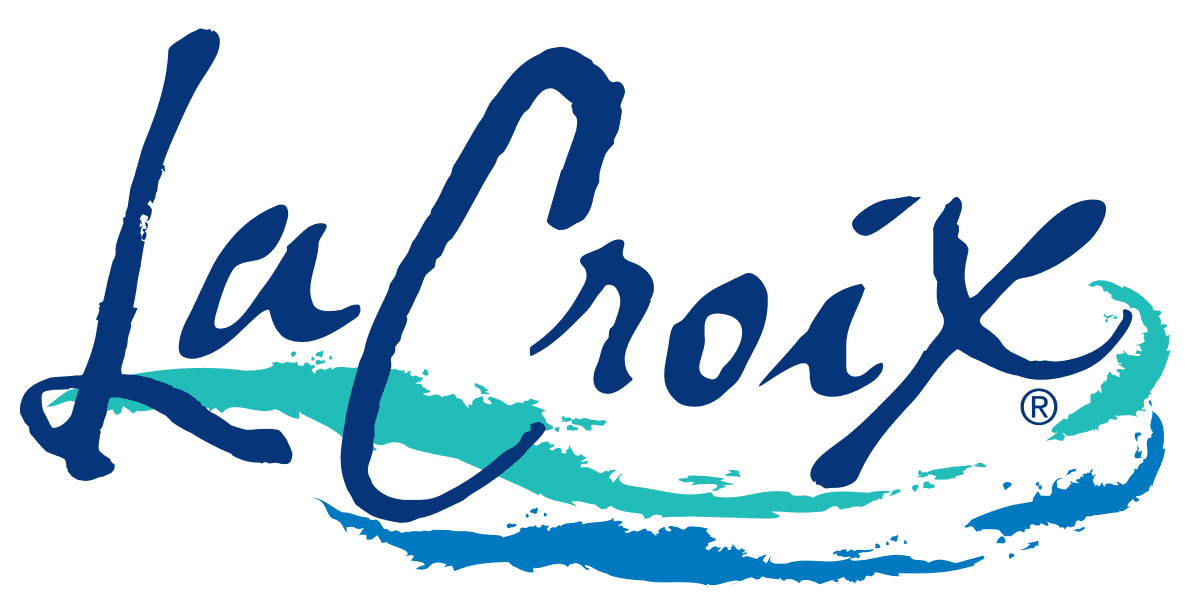 A blue and green logo for la croix with a wave in the background