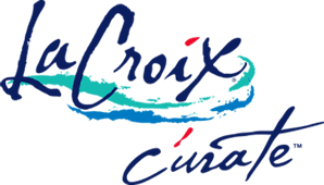 A logo for la croix curate that is blue and green