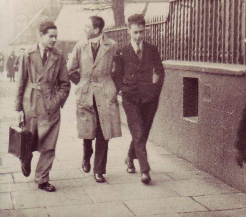 Dan Billany walking with Reg Bloomfield and unknown friend