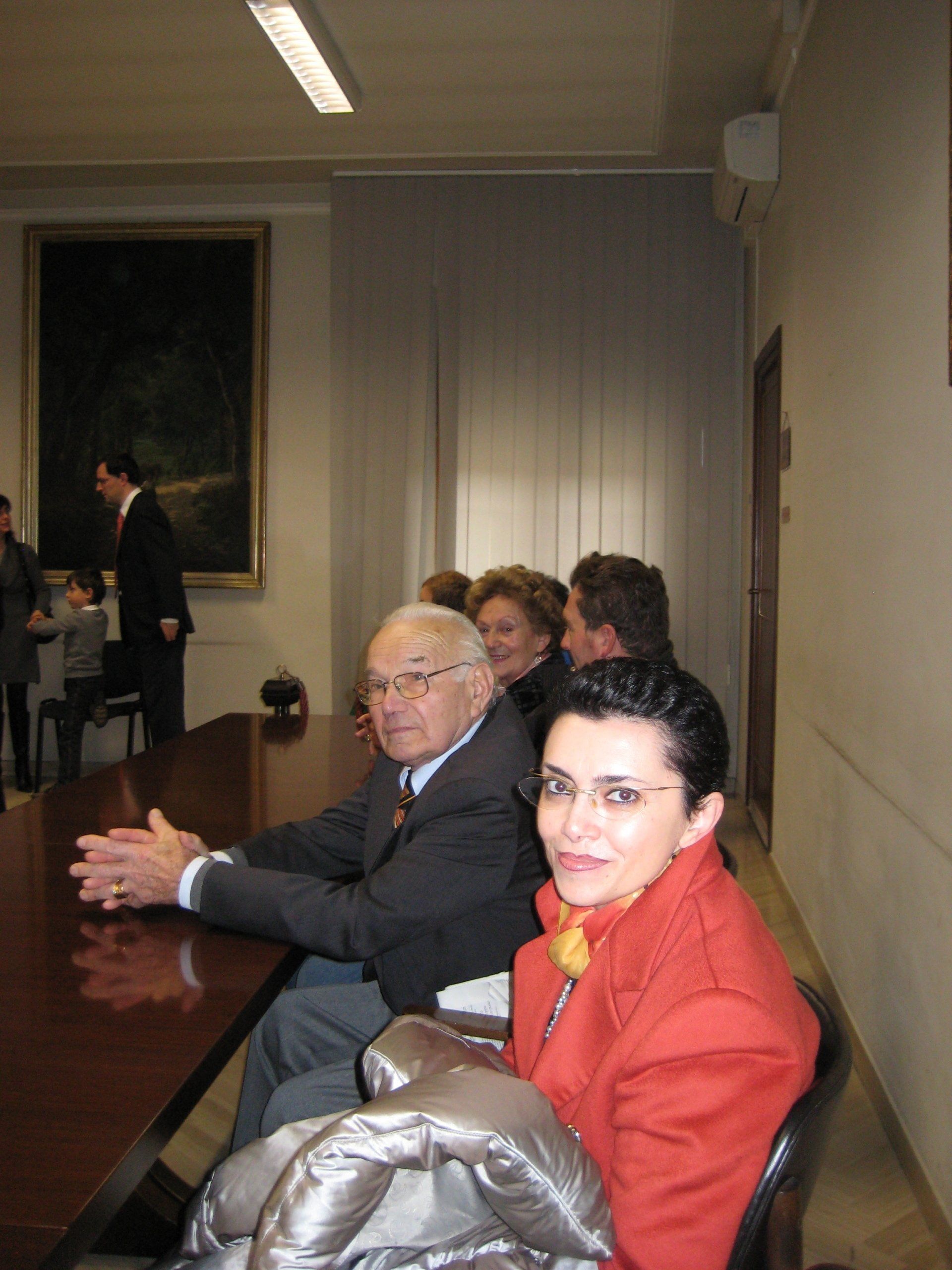 Dan Billany. BBC visit to Soragna. Pictures of the Meletti family in the Town Hall