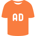 An orange t-shirt with the word ad on it.