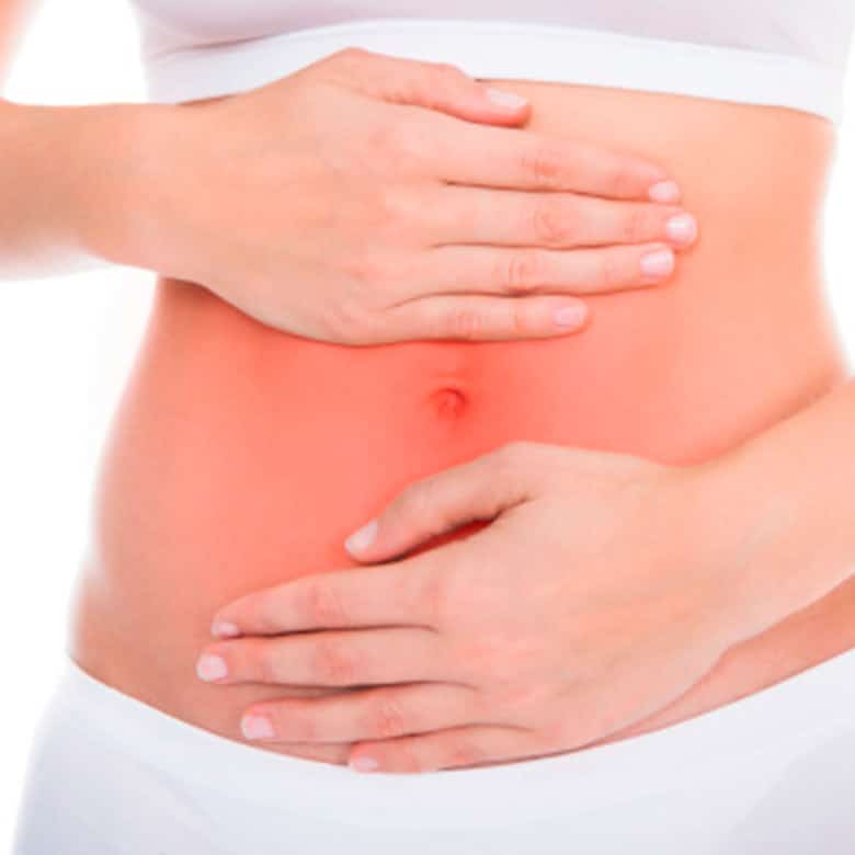 Imagem ilustrativa de hérnia abdominal indicando zona de desconforto