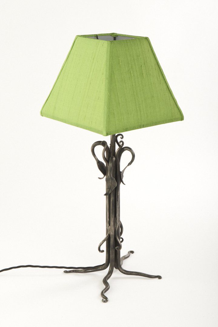 Bespoke Blacksmith base firm tapered square shade/silk silver lining