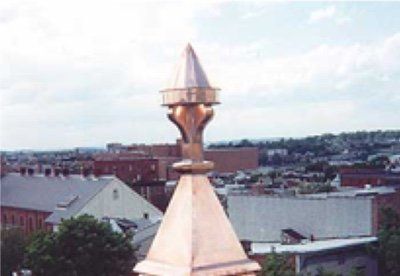 Replacement ornament fabricated from copper, replacing high-maintenance tin ornament.