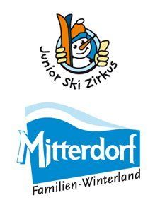 Logos for Junior Ski Zirkus and Mitterdorf Familien-Winterland.