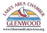 Logo for the Glenwood Lakes Area Chamber, featuring a sailboat icon over blue waves and the website address.