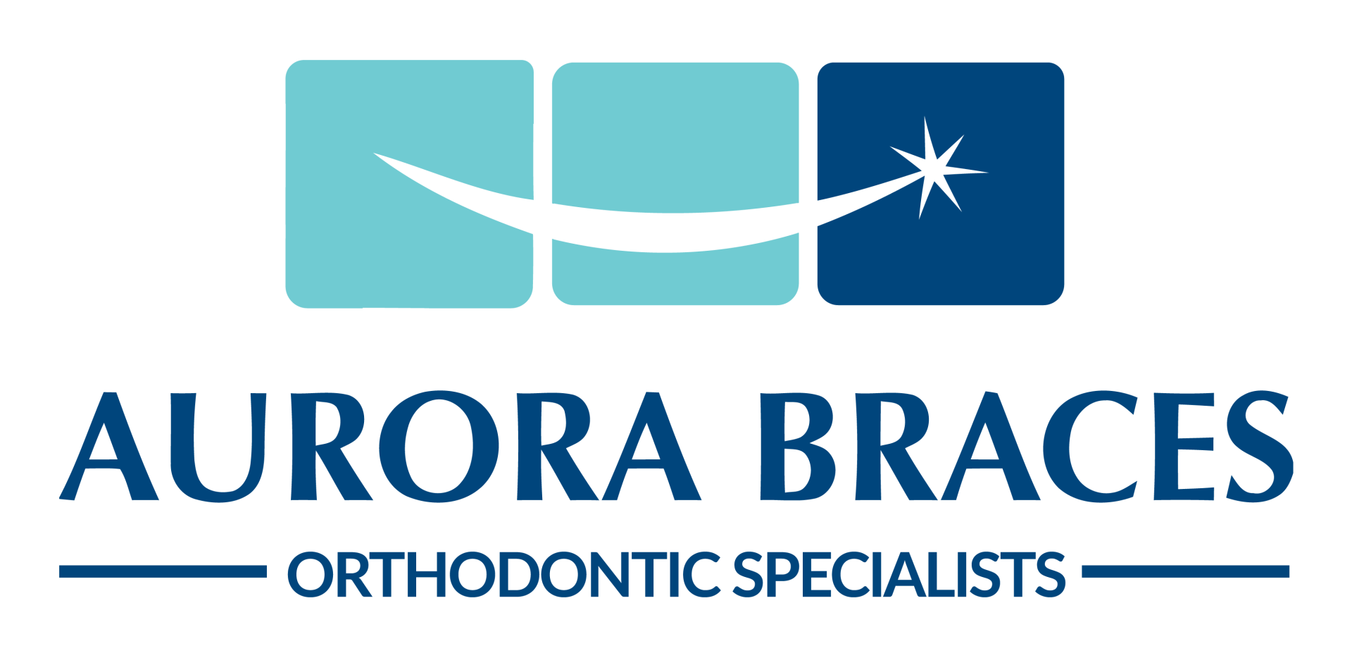 Aurora Braces Orthodontic Specialists logo with teal and blue spark graphic