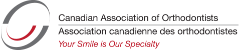 Canadian Association of Orthodontists logo with red and gray swoosh and slogan “Your Smile is Our Specialty”