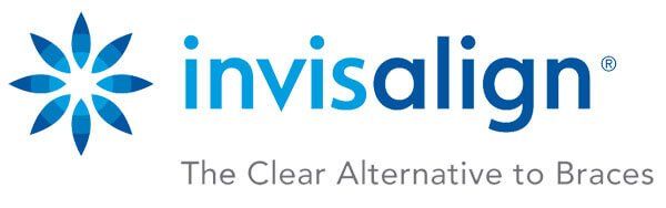 Invisalign logo with blue flower icon and the tagline “The Clear Alternative to Braces”