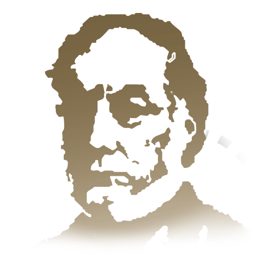 Sepia-toned stencil-style portrait of a man’s face on a white background