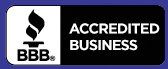BBB Accredited Business logo, white box with torch and