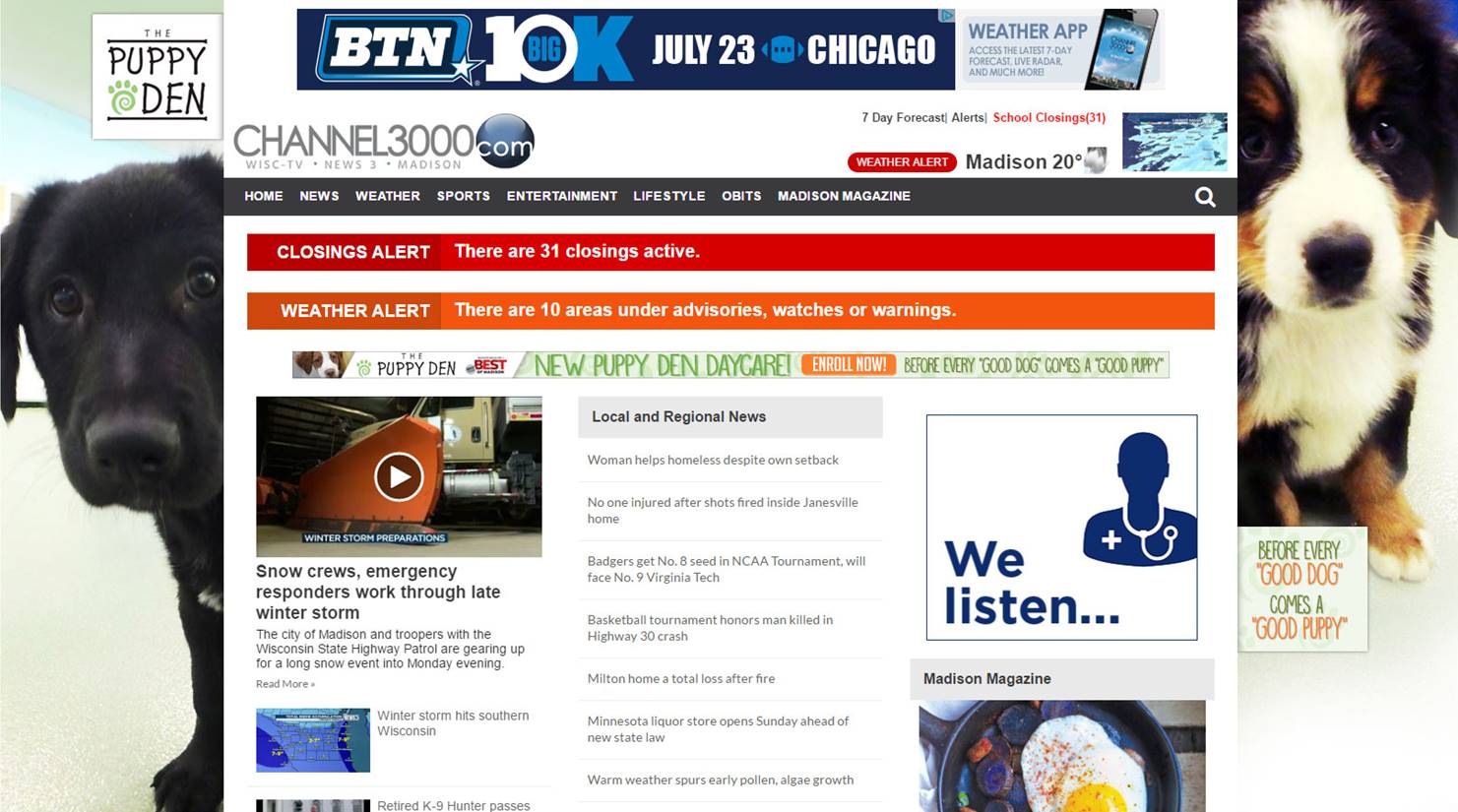 The Puppy Den creative ad page skin display
