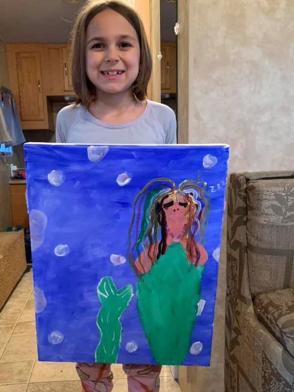 girl with mermaid canvas