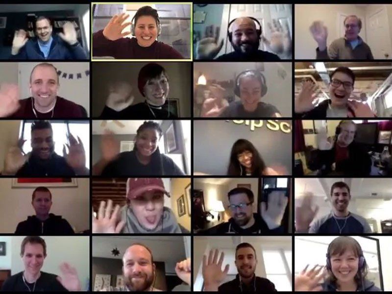 virtual painting session with everyone waving