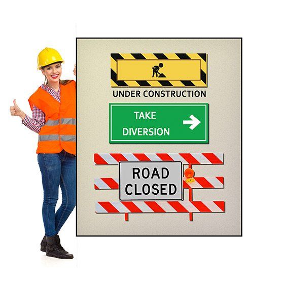 mildura traffic management working holding a board with multiple sign boards 