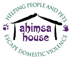 Logo for Ahimsa House: house shape with 
