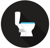 Toilet icon against a black background.