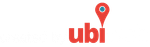A red ubi logo with a blue pin on a white background