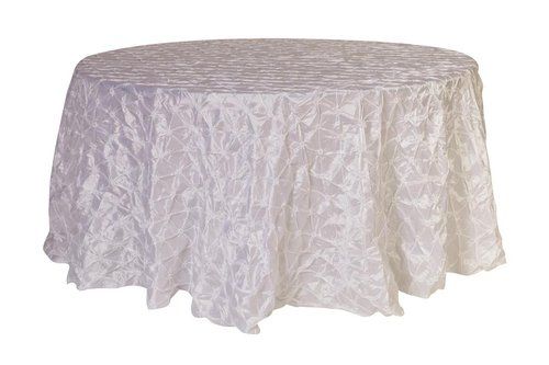 White pinch pleat taffeta round tablecloth for weddings and formal receptions