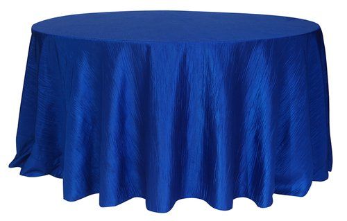 Royal blue crinkle taffeta round tablecloth rental for vibrant event styling