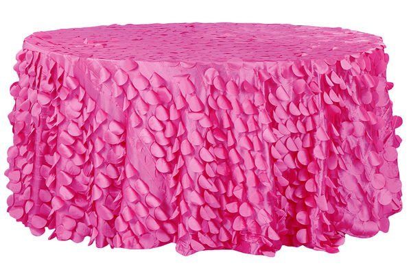 Fuchsia petal taffeta round tablecloth with layered floral texture for bold party décor