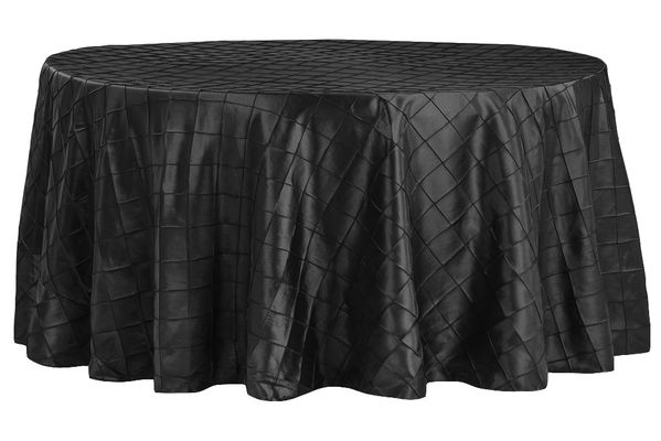 Black pintuck round tablecloth with diamond stitched texture for modern upscale décor