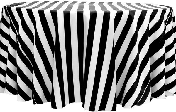 Black and white striped satin round tablecloth for bold modern event styling