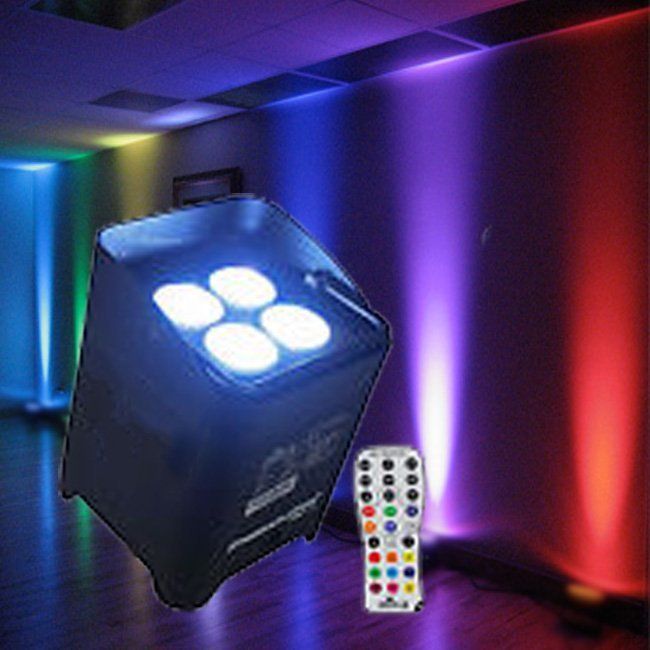 Color changing LED uplights creating ambient wall lighting for event spaces