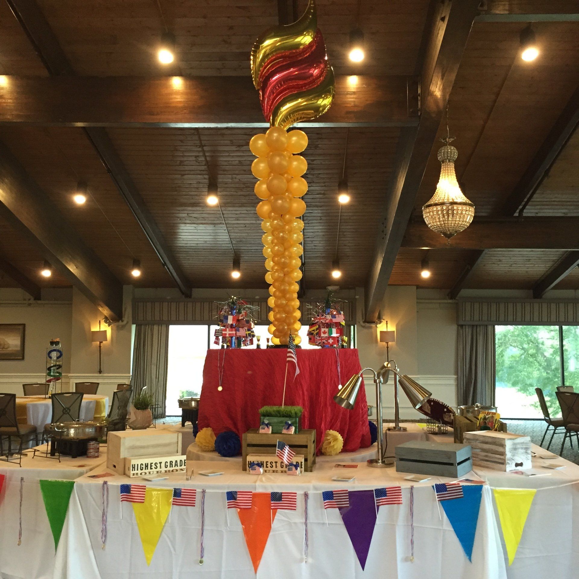 A large torch created entirely of balloons.