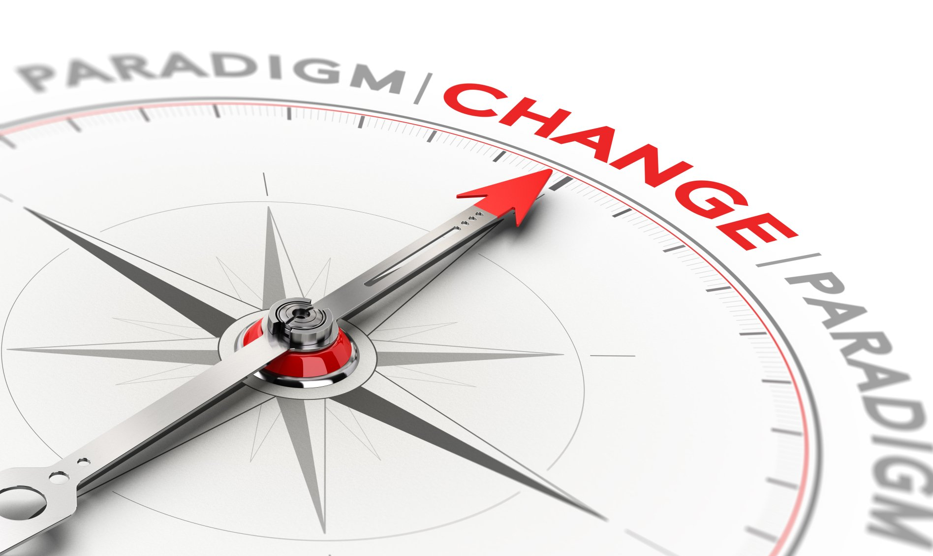 A compass with a red arrow pointing to the word change