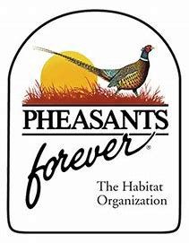 The logo for pheasants forever the habitat organization with a pheasant standing in the grass.