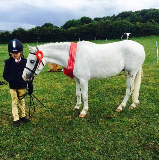 a child stand with white horse