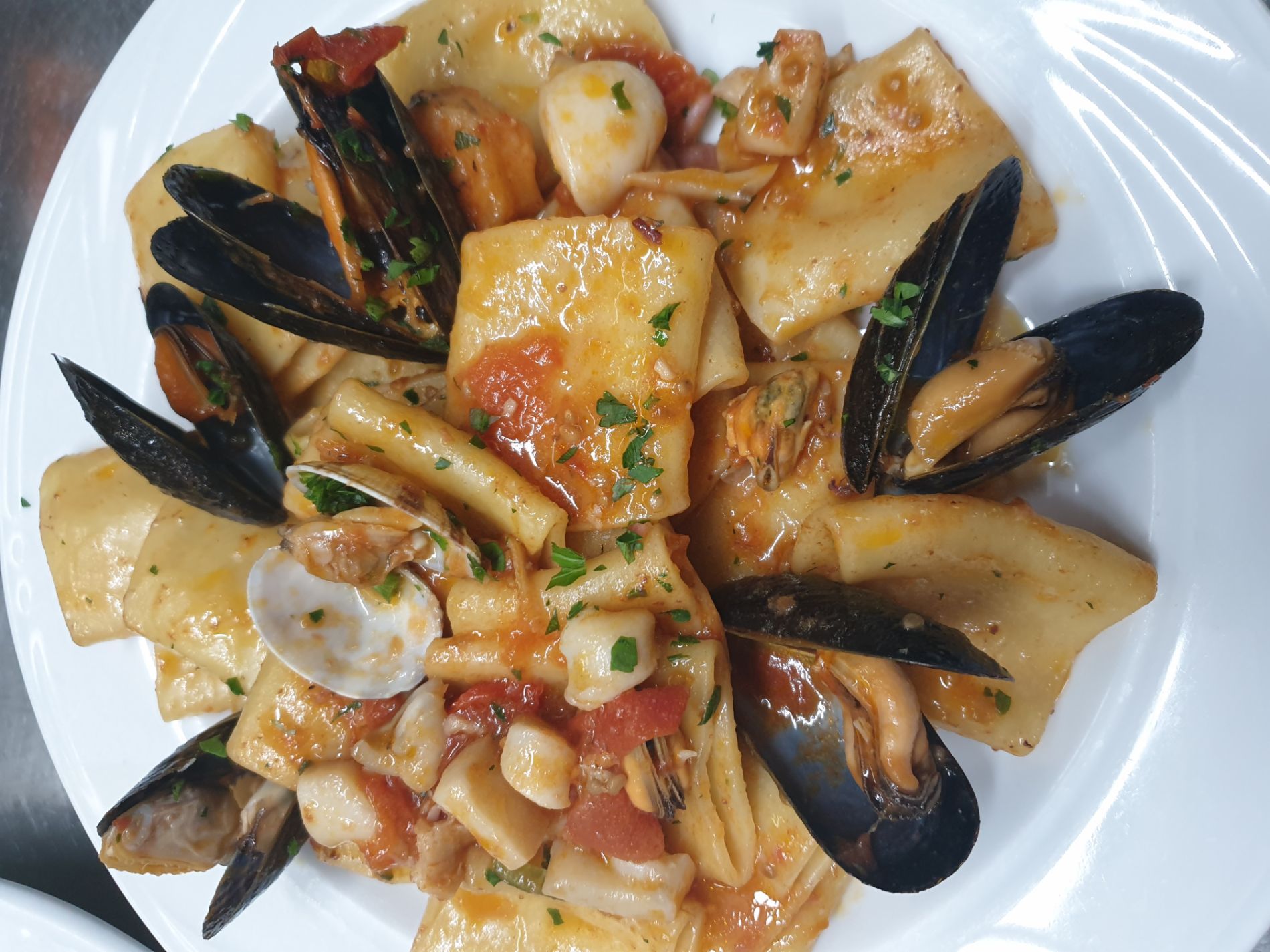 paccheri con sugo di frutti di mare