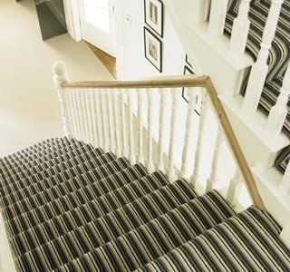 inspiration ideas for stairs, landing and hallways, stripped and strippy carpet in grey, cream and black