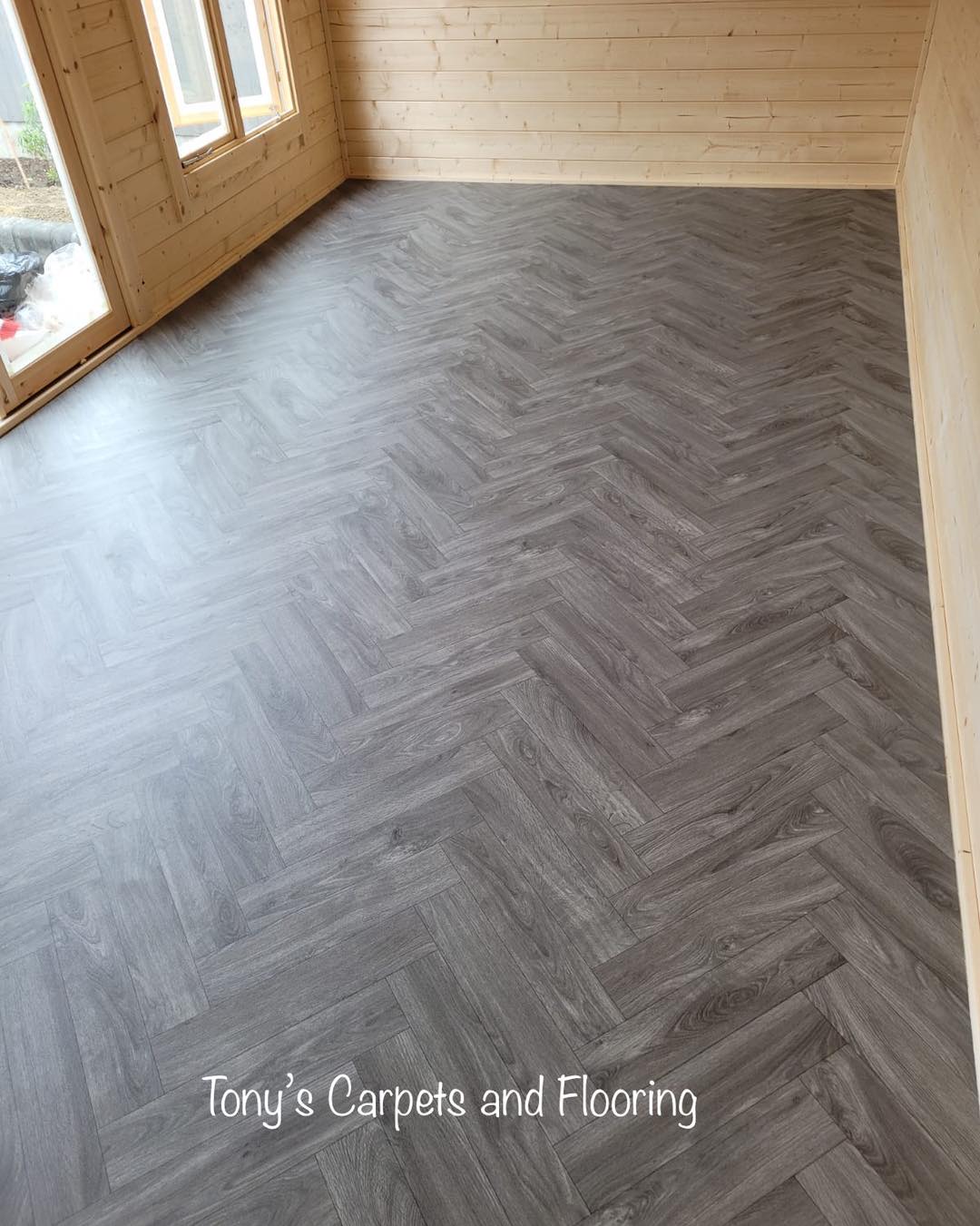 herringbone vinyl lino flooring in grey
