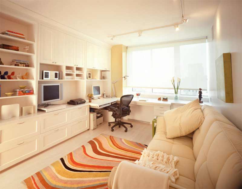 Desk built into wall unit